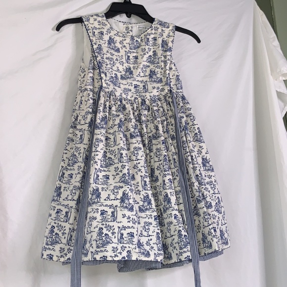 Maggie & Zoe Dresses Maggie Zoe Blue And Cream Toile Dress With Children Playing Print